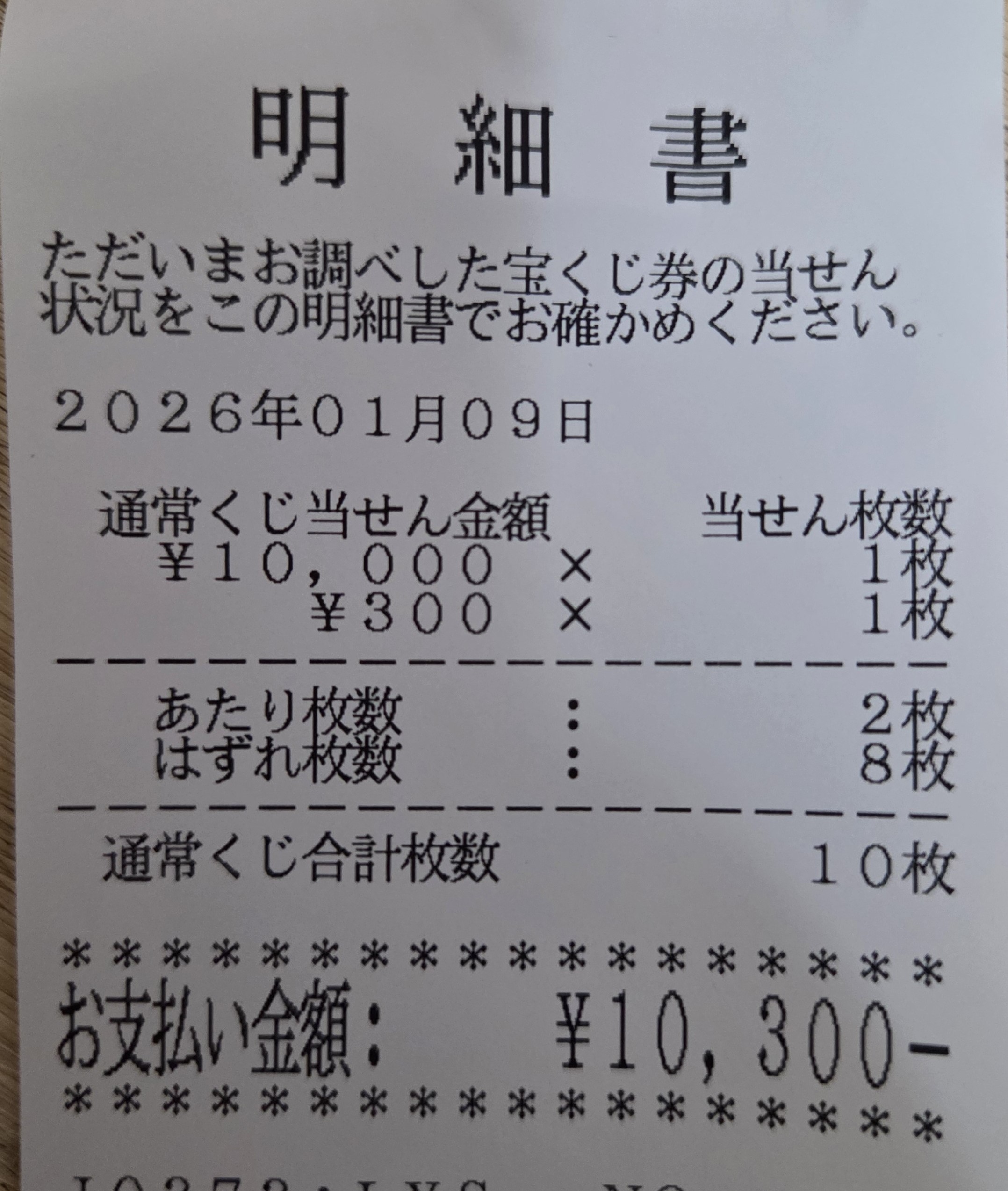 宝くじの明細書